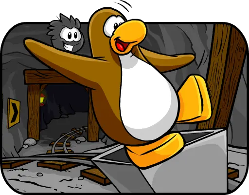 A penguin riding a mine cart in Cart Surfer