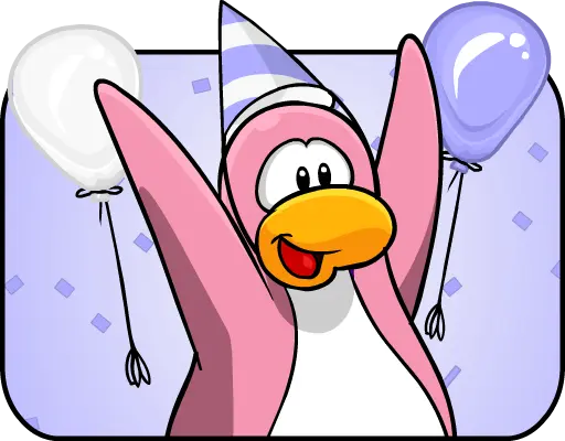 A party penguin with balloons