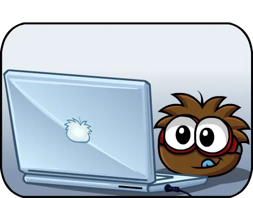 A puffle using a laptop